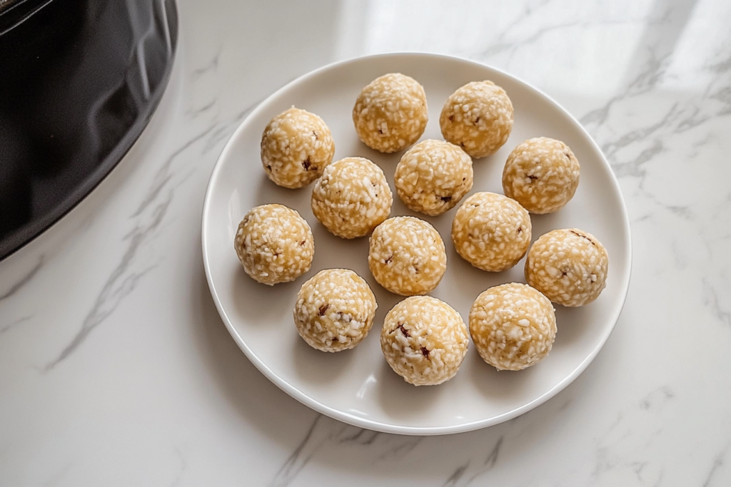 Homemade butterfinger balls on a plate