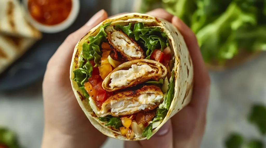 Chick-fil-A wrap showing grilled chicken and lettuce