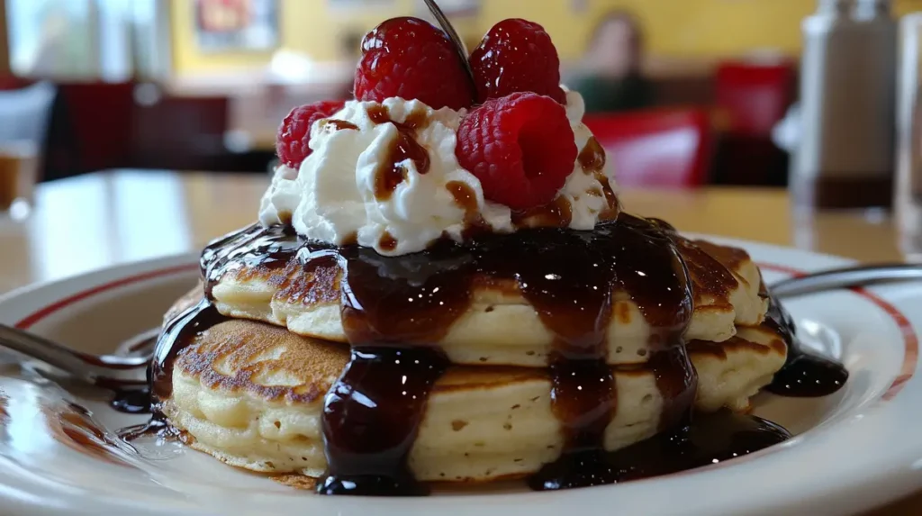 Why are IHOP pancakes so fluffy? Delicious fluffy pancakes overhead shot.