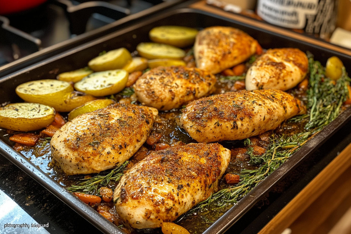 Flavorful Thin Sliced Chicken Breasts Overhead Shot