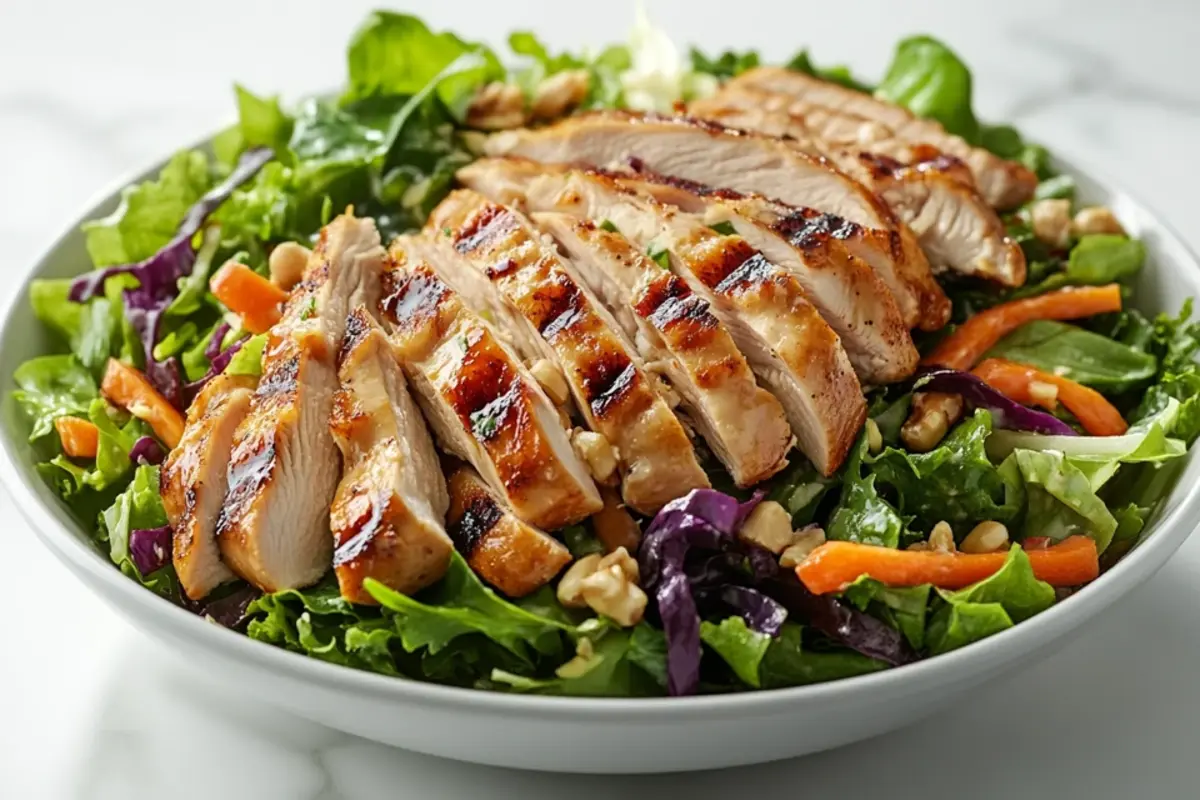 Dense bean salad with grilled chicken