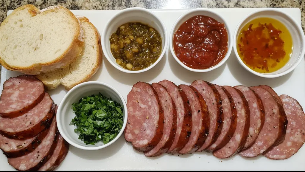 Is kielbasa cooked when you buy it? A close-up of sliced sausage