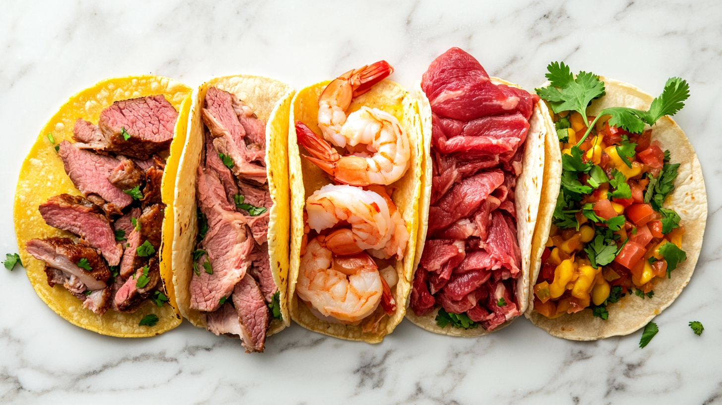 Mouthwatering taco spread featuring different meats