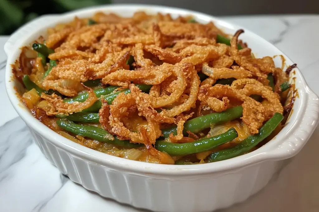 Why is my green bean casserole bland baked dish with golden onions