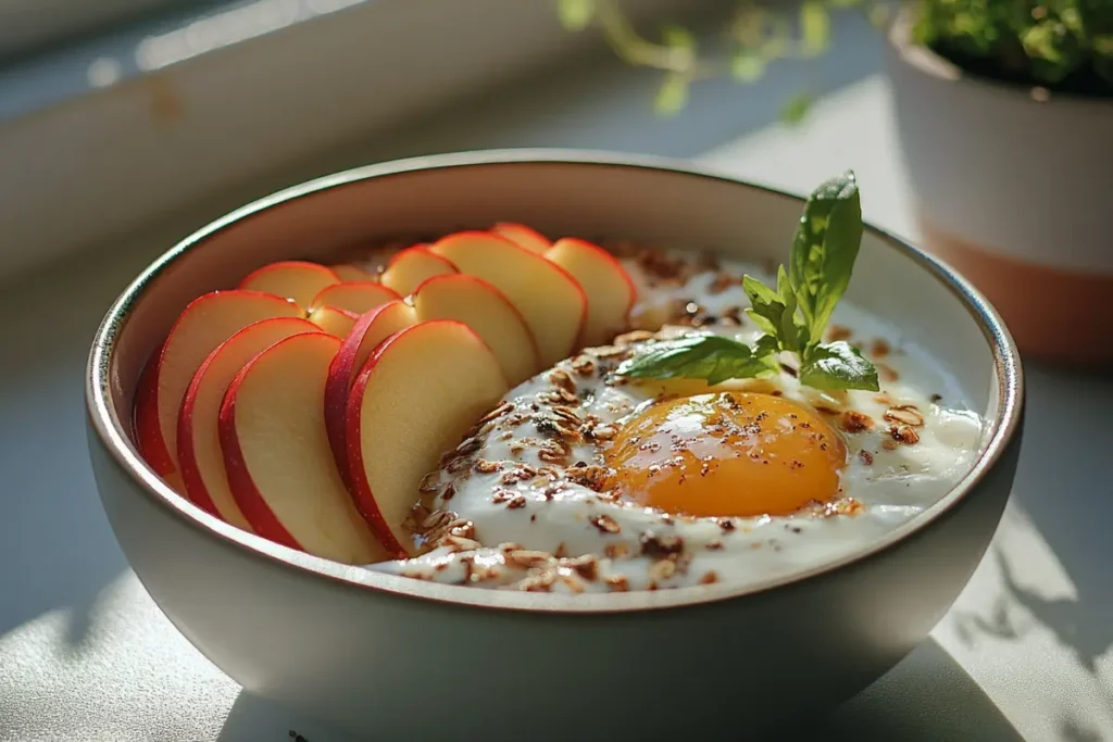 A sliced apple on a breakfast table – should an apple be eaten every morning with the breakfast?”