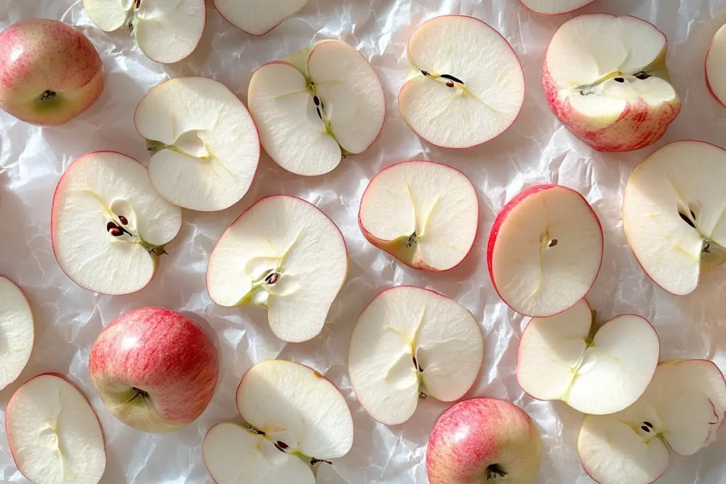 Should an apple be eaten every morning with the breakfast? A crisp apple sliced on a plate