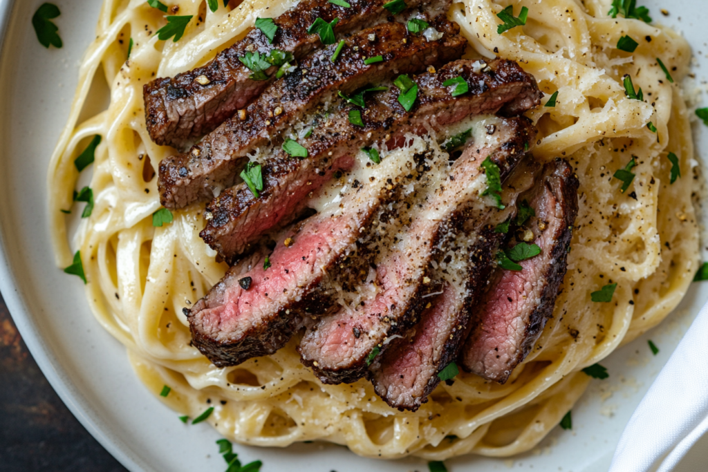 Perfectly plated Beef Alfredo