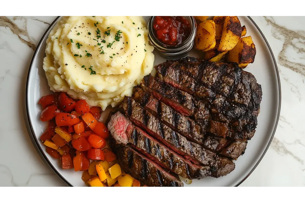 “What side dishes pair well with steak and mashed potatoes plated feast